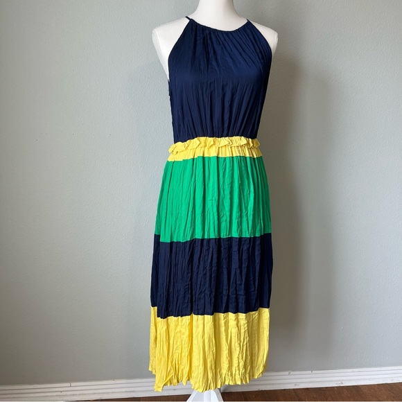 Gibson Latimer tiered colorblock crinkle midi dress. - Picture 1 of 7